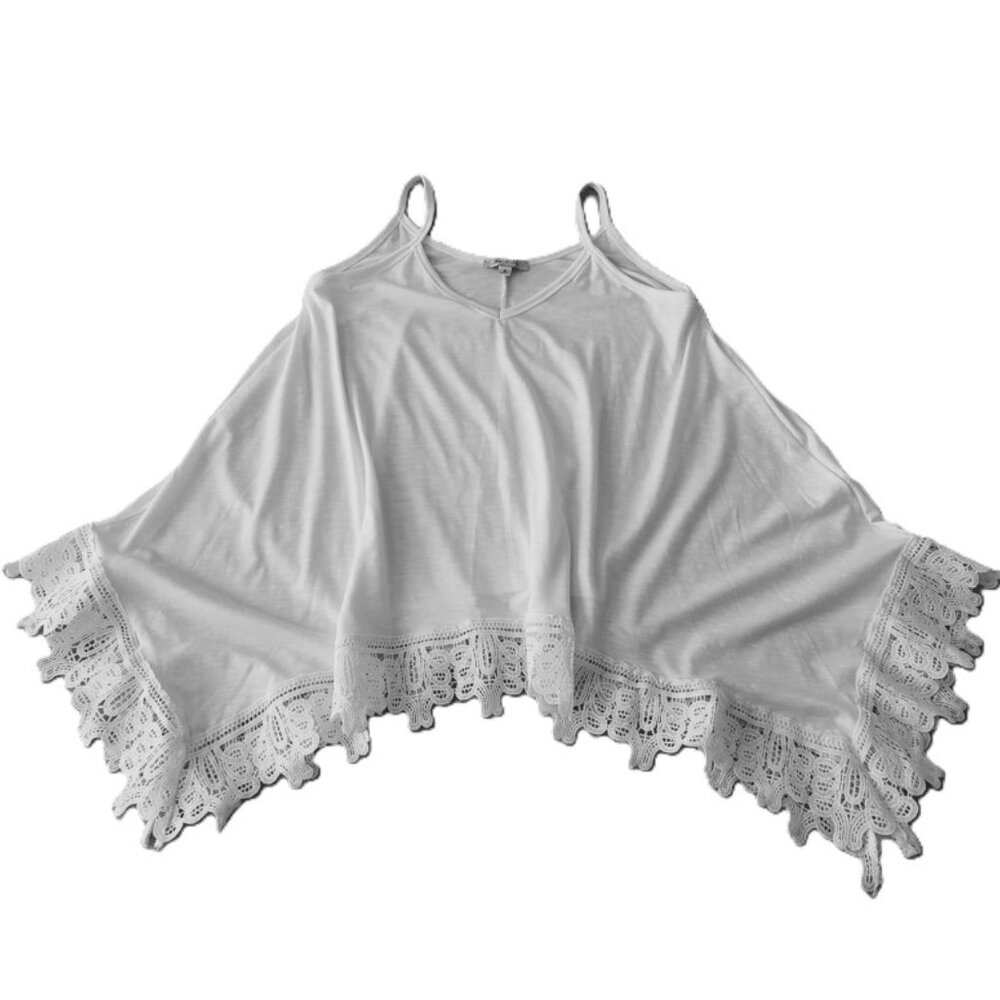 She and Sky Asymmetrical Boho Lace Off White Top Small